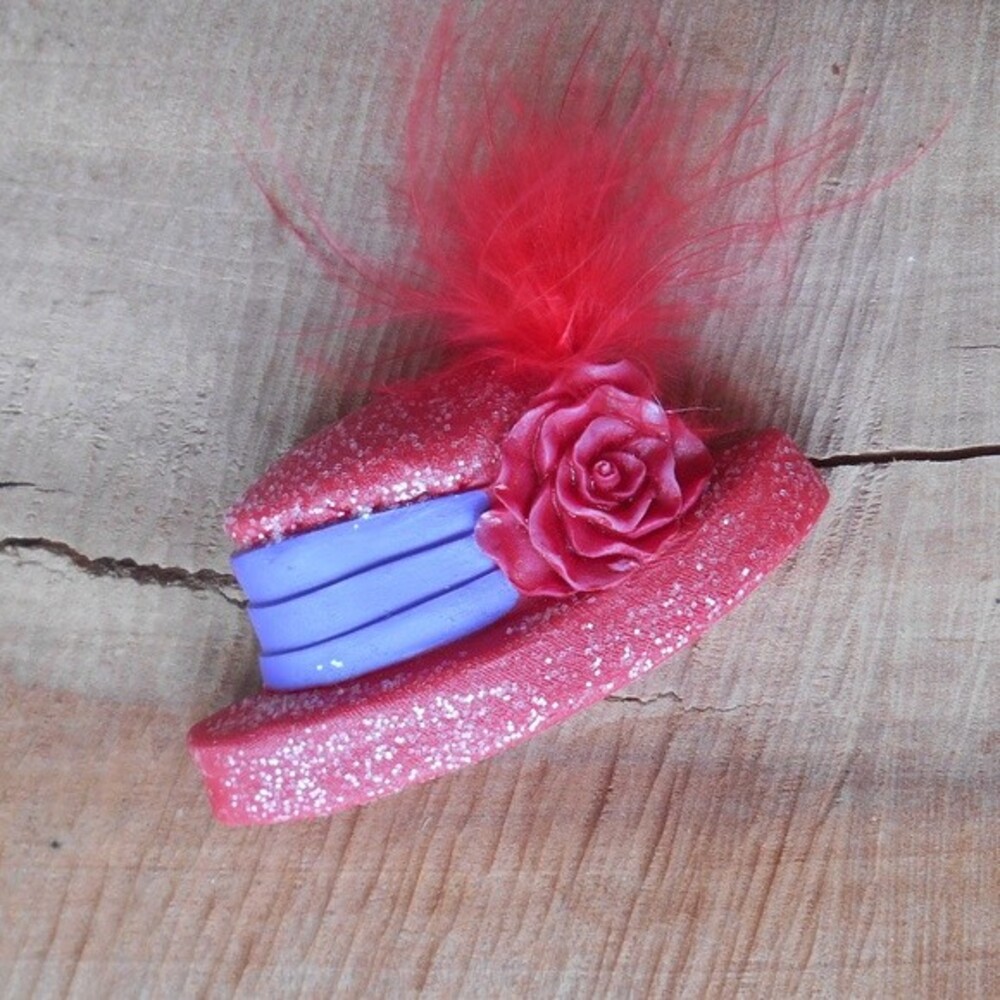 Red Hat Lady Resin Lapel Pin with Feather